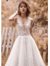 Ivory Beaded Lace Tulle V Back Wedding Dress